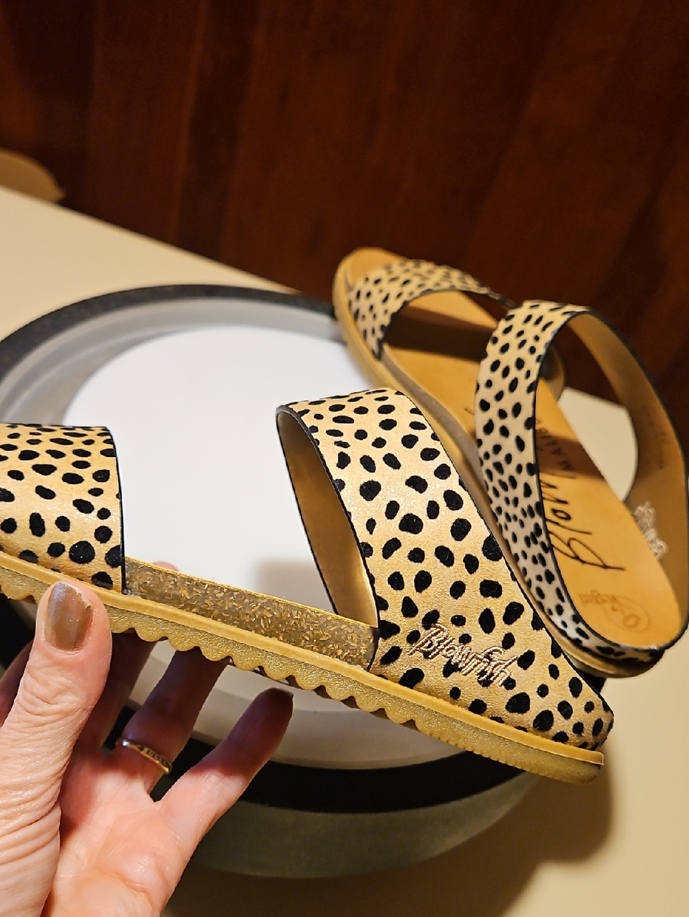 Blowfish Cream and Black Print Slide Sandals - Picture 10 of 14